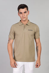Men’s Beige Polo T-Shirt with Contrast Side Stripes