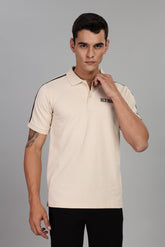 Men’s Beige Polo T-Shirt with Black Stripe Detailing
