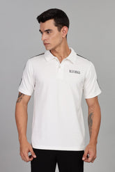 White Polo T-Shirt with Contrast Shoulder Stripes