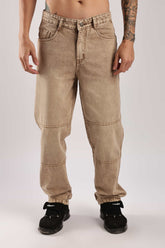 Beige Vintage Wash Relaxed Fit Denim Jeans