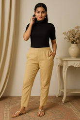Women’s Beige Straight Fit High-Rise Pants