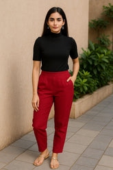 Women’s Red Straight Fit High-Rise Pants