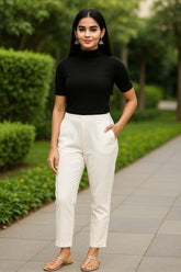 Women’s White Straight Fit High-Rise Pants