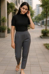 Women’s Grey Straight Fit High-Rise Pants