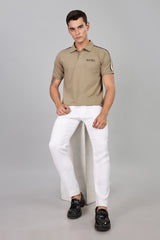 Men’s Beige Polo T-Shirt with Contrast Side Stripes