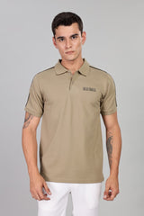 Men’s Beige Polo T-Shirt with Contrast Side Stripes