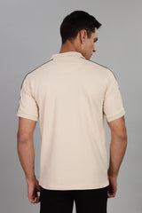 Men’s Beige Polo T-Shirt with Black Stripe Detailing