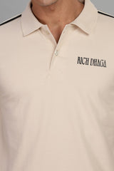 Men’s Beige Polo T-Shirt with Black Stripe Detailing