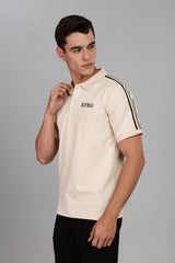 Men’s Beige Polo T-Shirt with Black Stripe Detailing