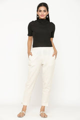 Women’s White Straight Fit High-Rise Pants