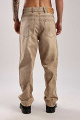 Beige Vintage Wash Relaxed Fit Denim Jeans