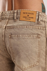 Beige Vintage Wash Relaxed Fit Denim Jeans