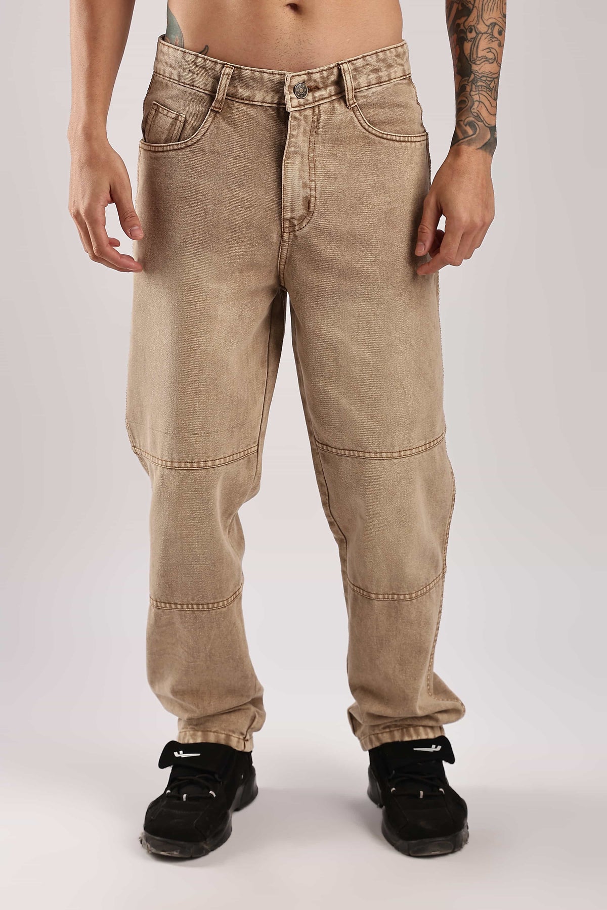 Beige Vintage Wash Relaxed Fit Denim Jeans
