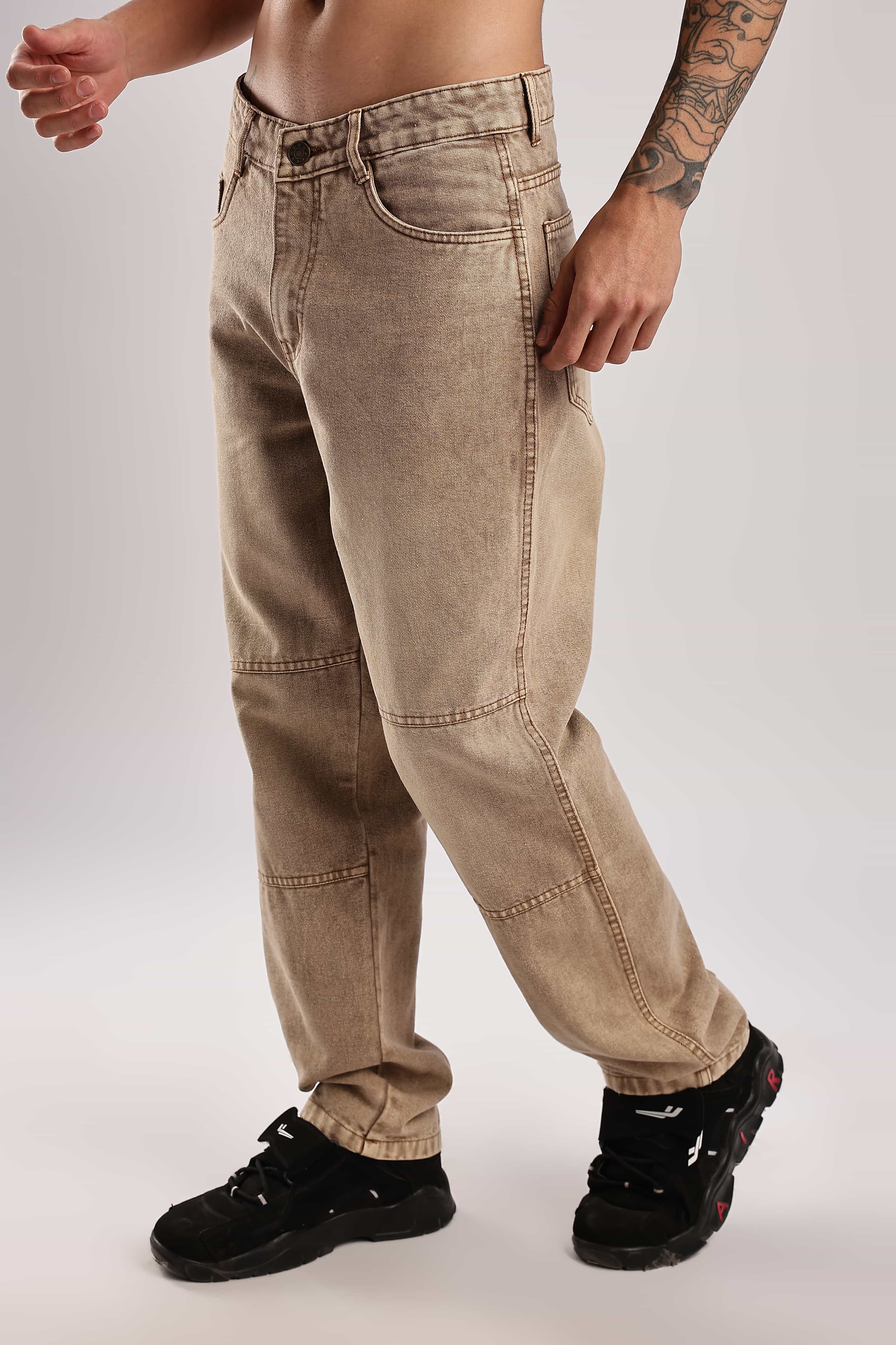Beige Vintage Wash Relaxed Fit Denim Jeans