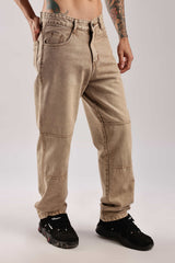 Beige Vintage Wash Relaxed Fit Denim Jeans