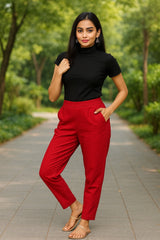 Women’s Red Straight Fit High-Rise Pants
