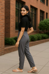 Women’s Grey Straight Fit High-Rise Pants