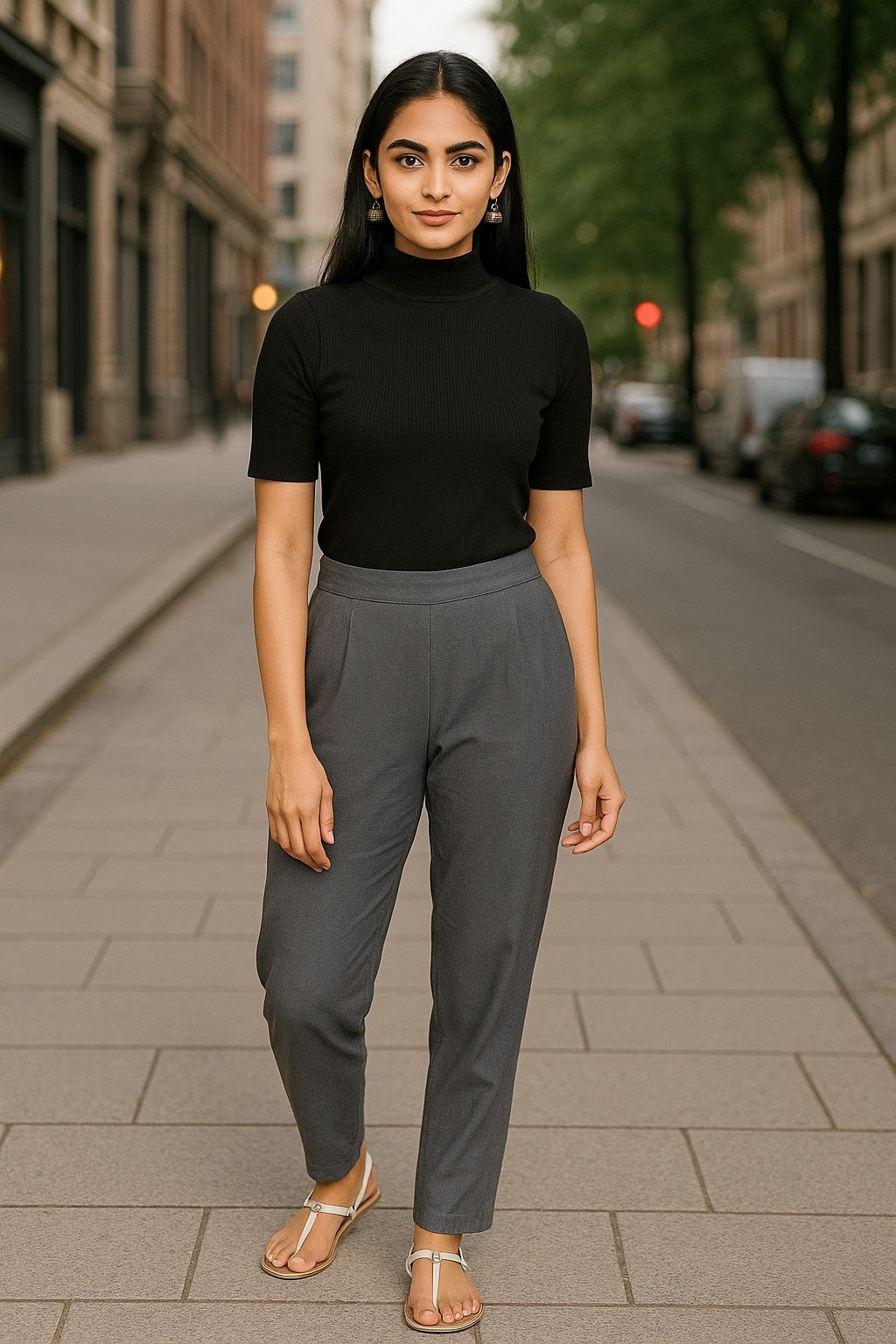 Women’s Grey Straight Fit High-Rise Pants