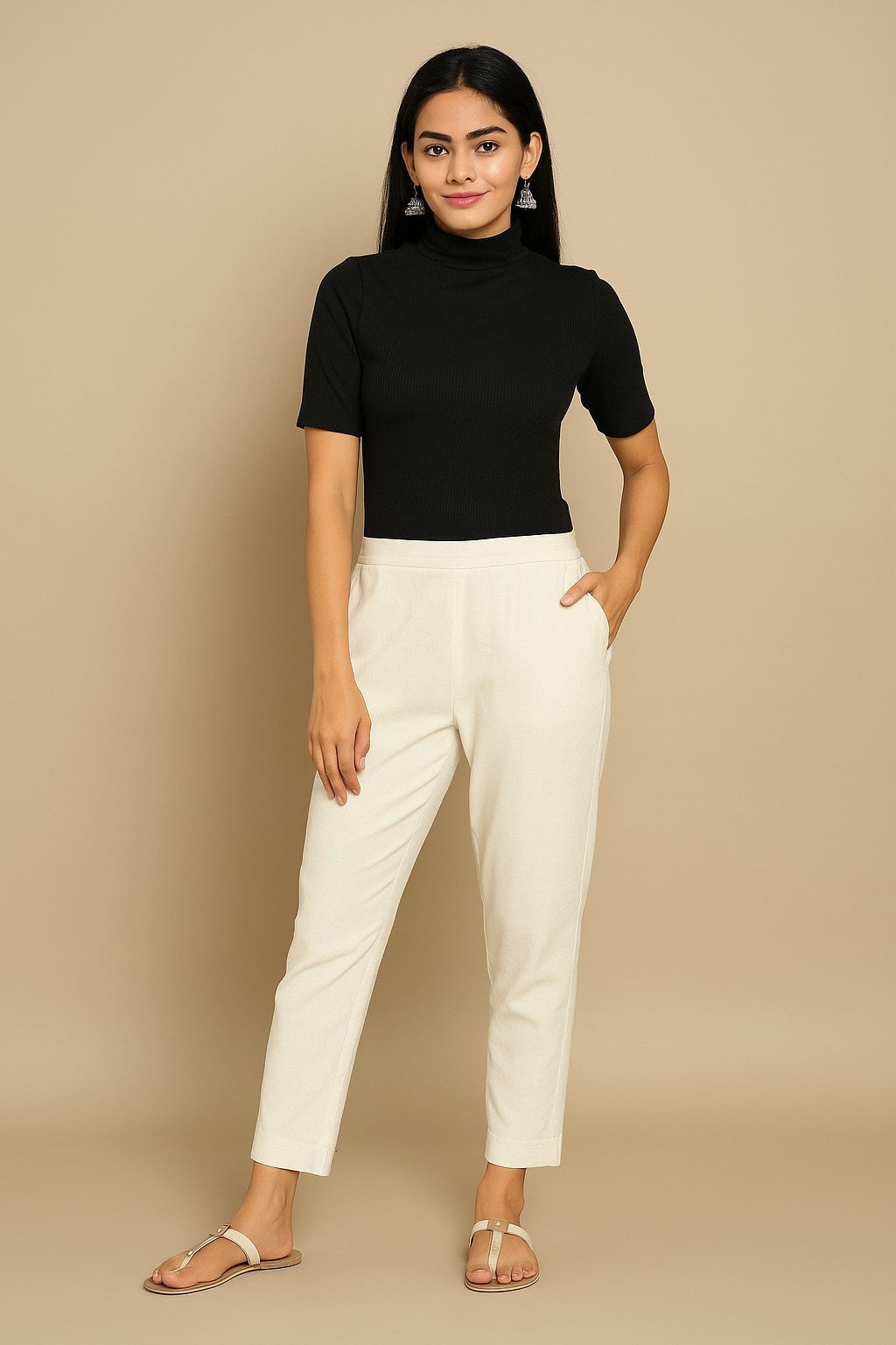 Women’s White Straight Fit High-Rise Pants