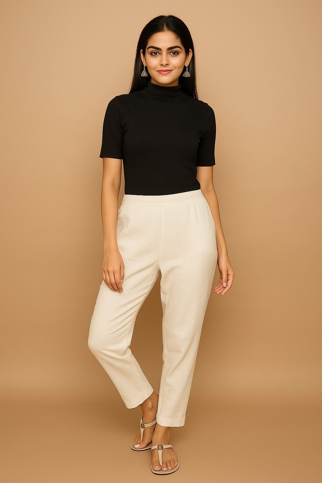 Women’s White Straight Fit High-Rise Pants